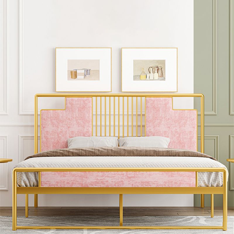 Glam Metal and Upholstered Open-Frame Bed with Headboard and Footboard