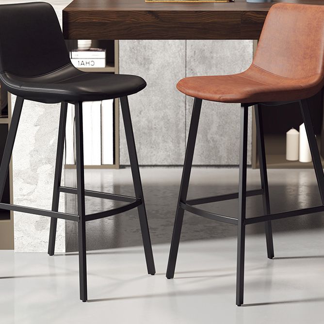 Contemporary Matte Finish PU Leather Barstool Milk Tea Shop Footrest Stool