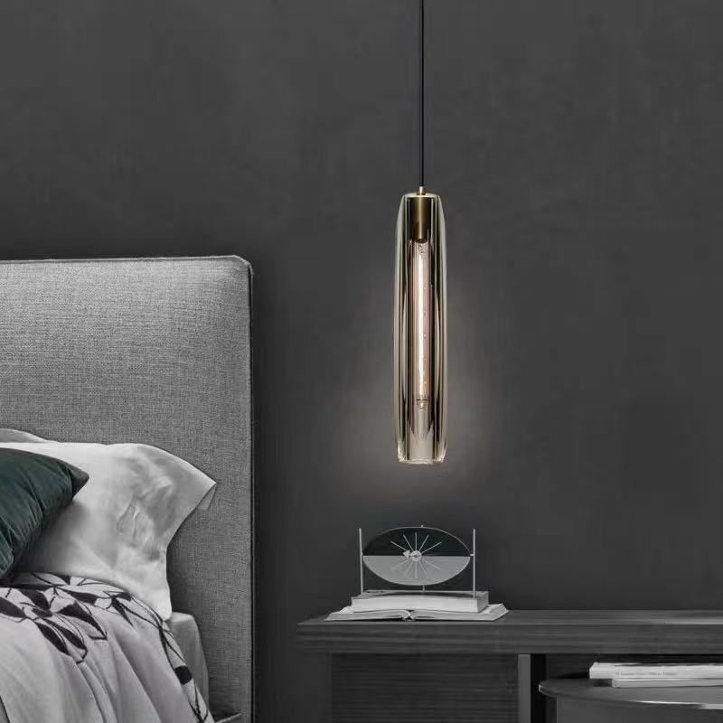 Crystal Cylindrical Pendant Light in Modern Luxury Style Copper Hanging Lamp for Dining Room