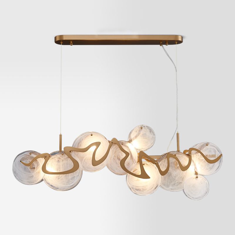 7-Light Unique Shaped Island Light Fixtures Modernism Glass Island Pendant Lights