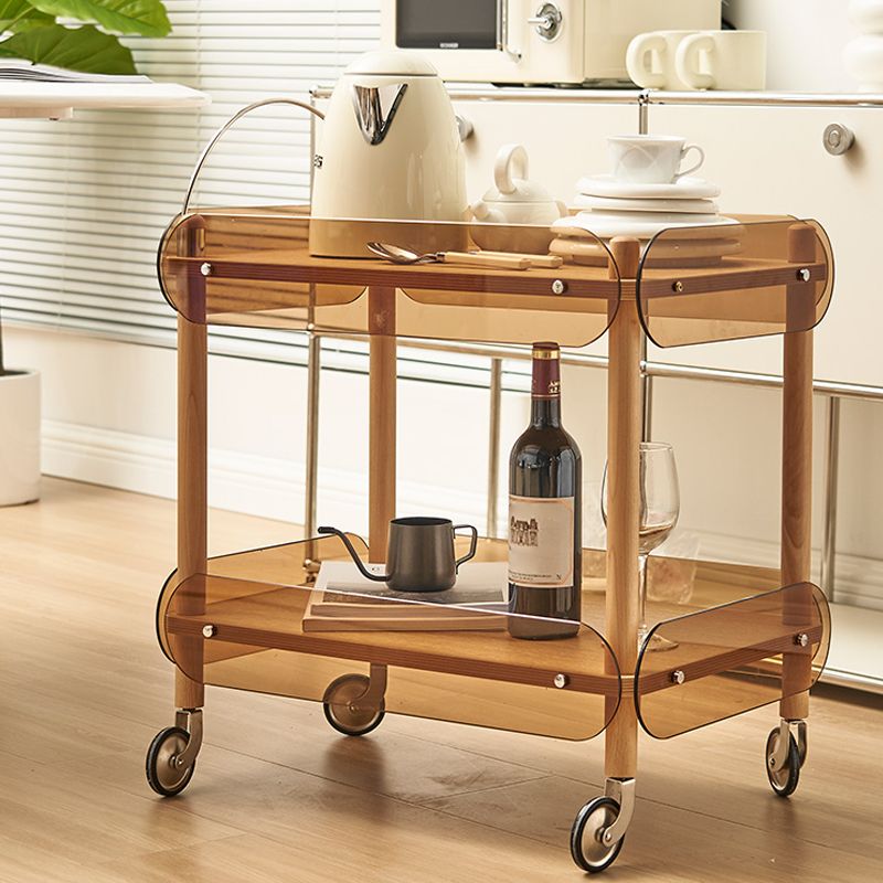 Wooden Side Table Tray Top Side End Table with Wheels in Brone