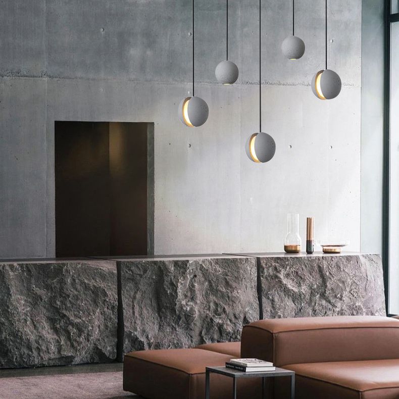 Creative LED Moon Hanging Light Fixtures Sphere Cement Hanging Lights for Indoor Decoration