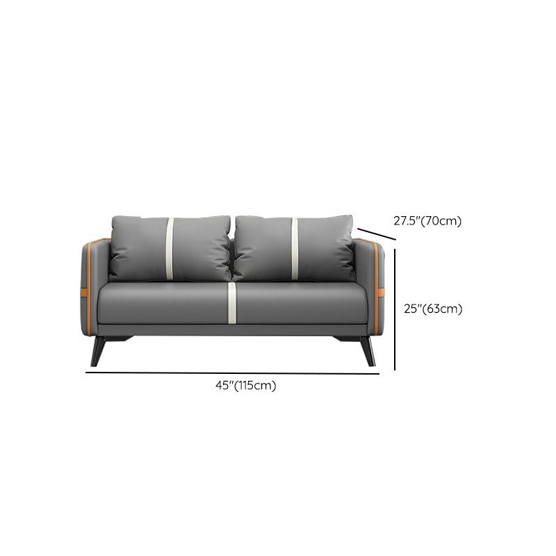 Contemporary Gray Sofa Faux Leather Square Arm Sofa with Pillows
