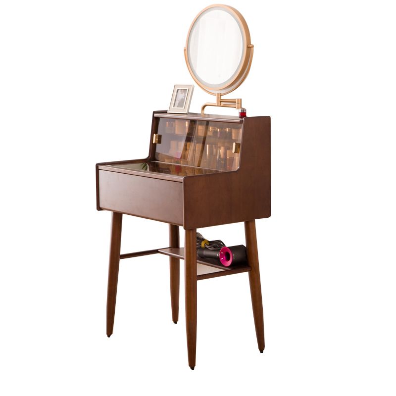 Modern Vanity Table and Stool Set Wooden and Glass With Drawer Vanity Desk