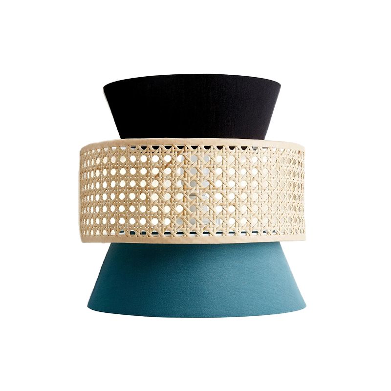 Fabric Dual Cone Wall Lamp Minimalism 1 Head Black and Blue Sconce Lighting with Rattan Design