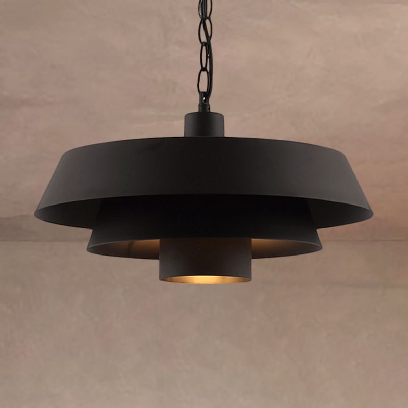 2 Tiers Barn Metal Pendant Lighting Industrial Modern 1 Head Restaurant Hanging Light in Black