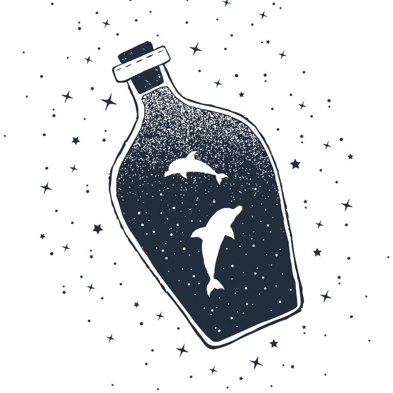 Whole Constellation Wallpaper Mural for Home Whale Inside Bottle Wall Art in Black-White, Washable