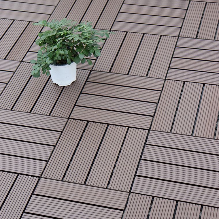 Contemporary Square Wood Tile Wire Brushed Brown Engineered Wood for Patio Garden