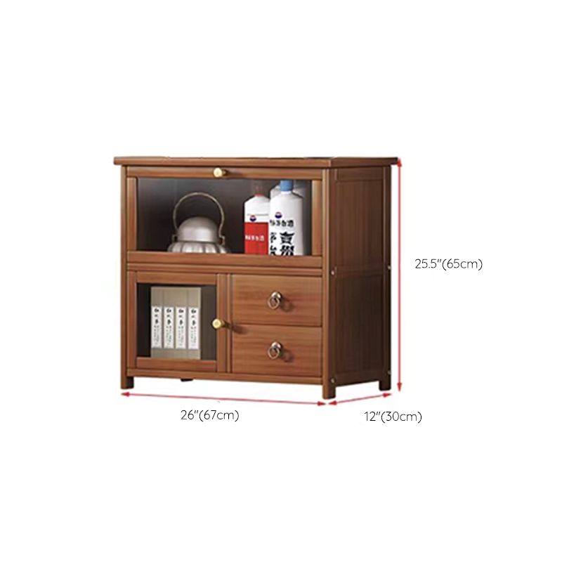 Mid-Century Modern Wood Accent Cabinet 26.4" W Glass Paned Chest in Brown
