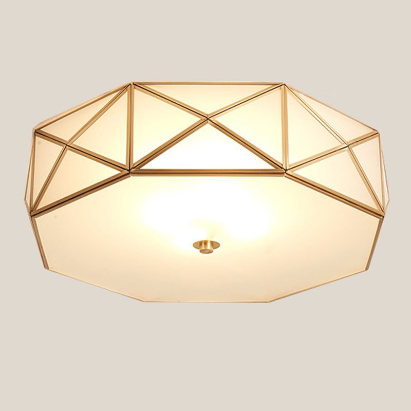 Brass Geometric Flush Mount Lamp Minimalist Glass Bedroom Flush Mount Light Fixture