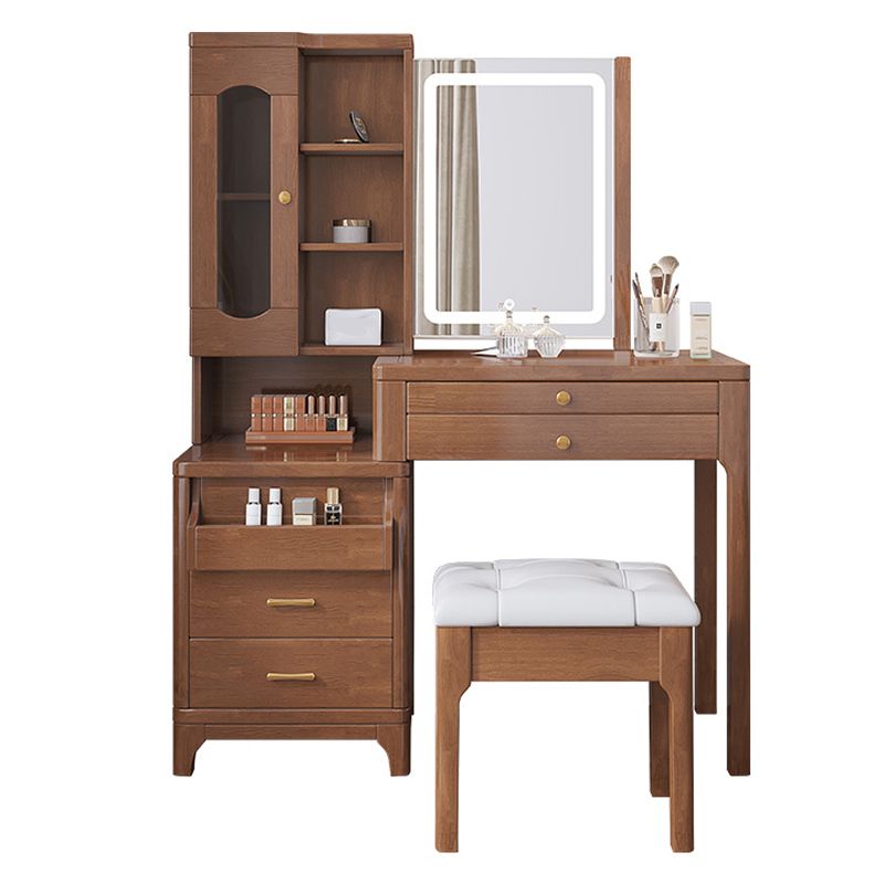 Wooden Vanity Makeup Dressing Table Stool Set with Mirror Vanity Desk