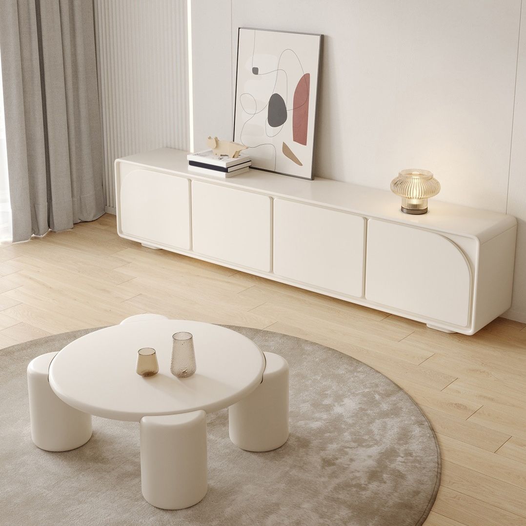 Contemporary Round Wood Cocktail Table White 4 Legs Coffee Table - 13.8" H