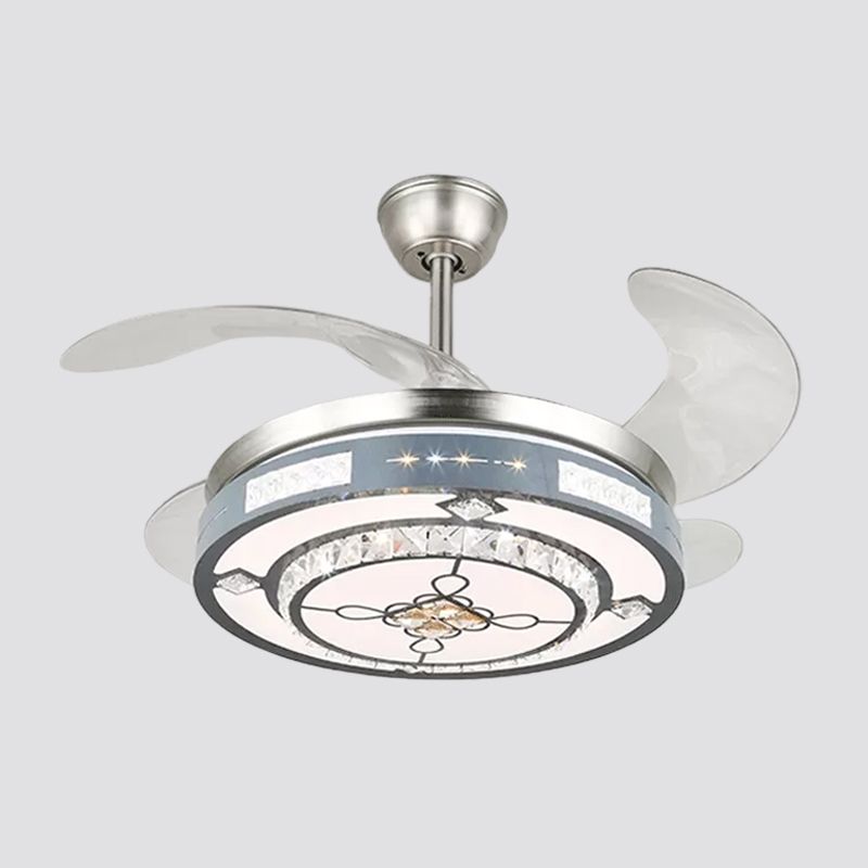 Runde Hanging Lüfterlampenlampe Moderne Kristall 19 "breites LED Silber Semi Flush Mount Light, 4 Klingen