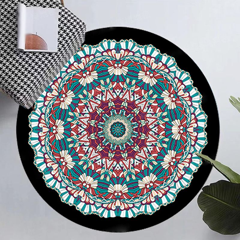 Mid-Century Round Rug Moroccan Medallion Printed Carpet Non-Slip Backing Carpet for Living Room