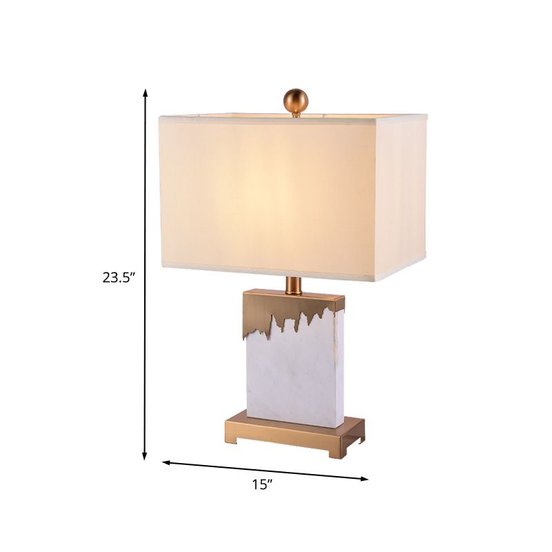 Zeitgenössischer 1 Glühbirnentisch helles goldenes Rechteck kleine Schreibtischlampe mit Stoffton