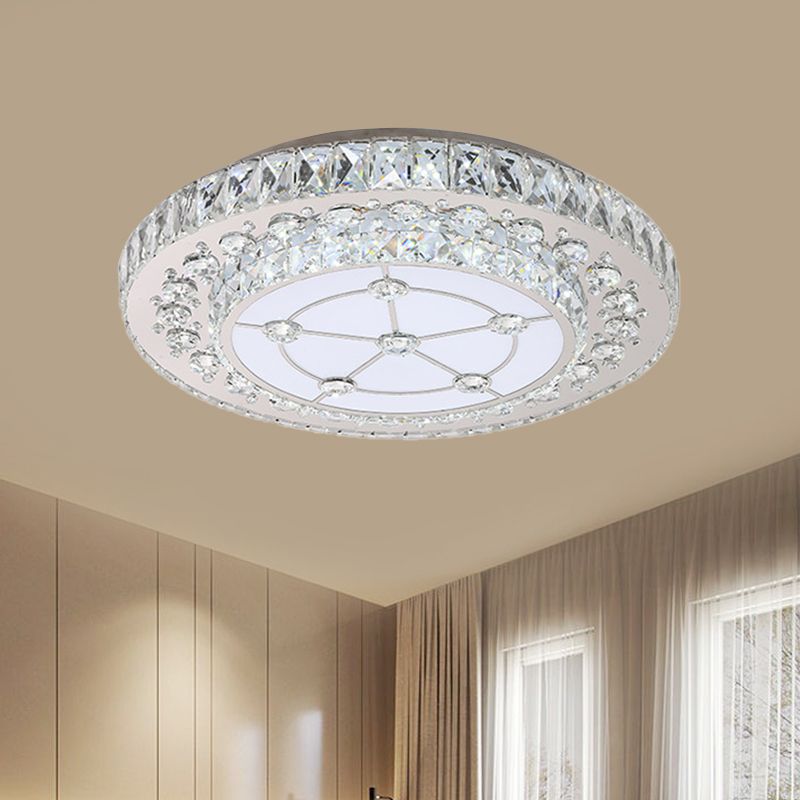 2-Tier Round Crystal Block Flush Mount Light Simple Style LED Bedroom Ceiling Flush in Nickel