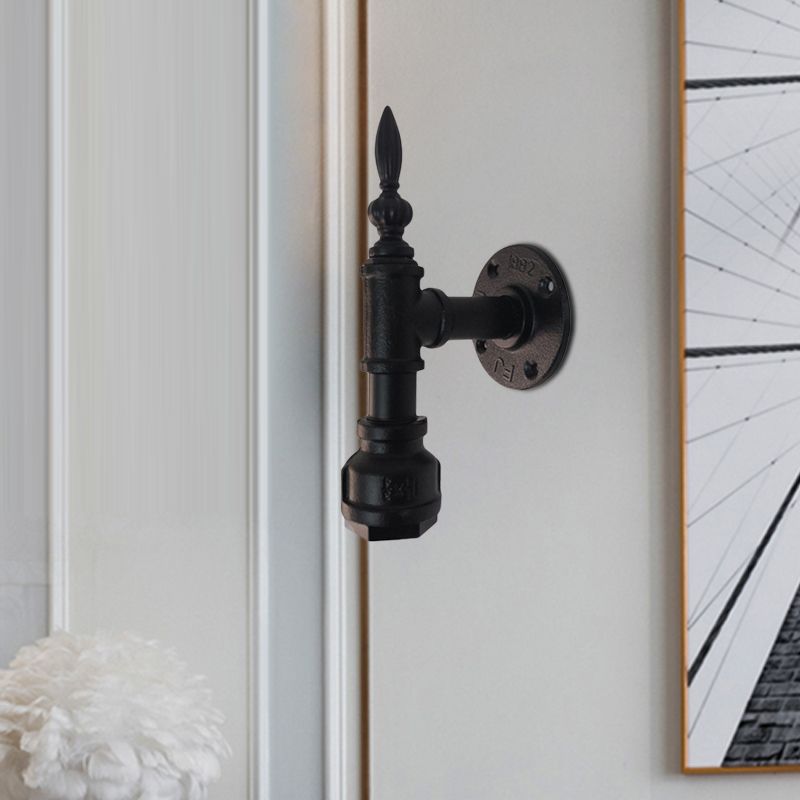 Diseño de tubería de iluminación de pared negra mate metálica 1 lámpara de pared de estilo vintage de luz para dormitorio