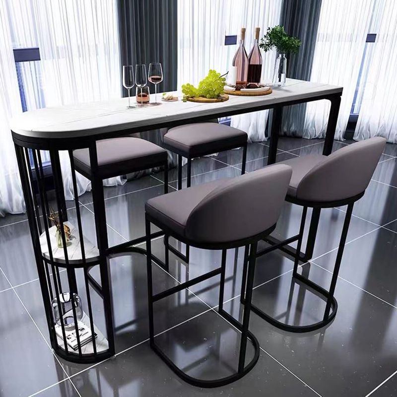 Industrial Free Form Bar Height Table Metal and Stone Bar Table with Double Pedestal