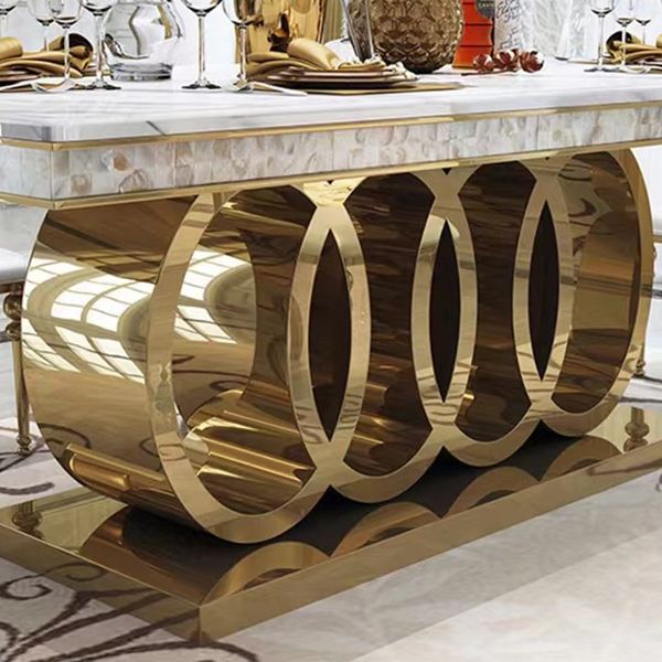 Glam Style Dining Faux Marble Table Dining Rectangle Table for Home