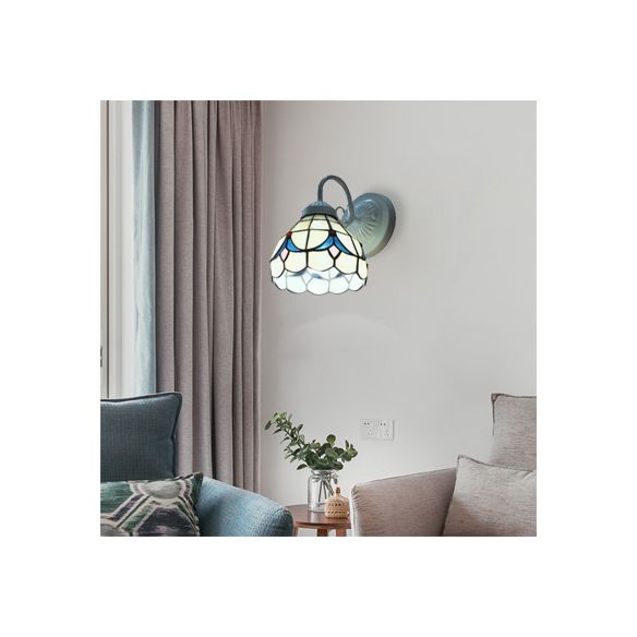 White Glass Dome Sconce Lighting Tiffany 1 Head Wall Mount Light for Living Room