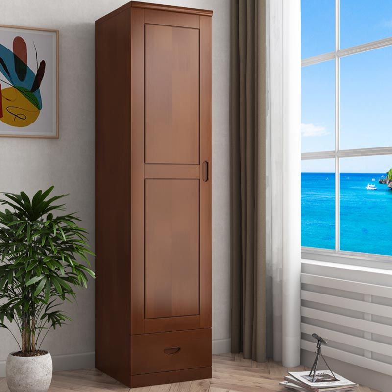 74.8"H Traditional Rubberwood Storage Cabinet with Garment Rod Matte Finish Cabinet