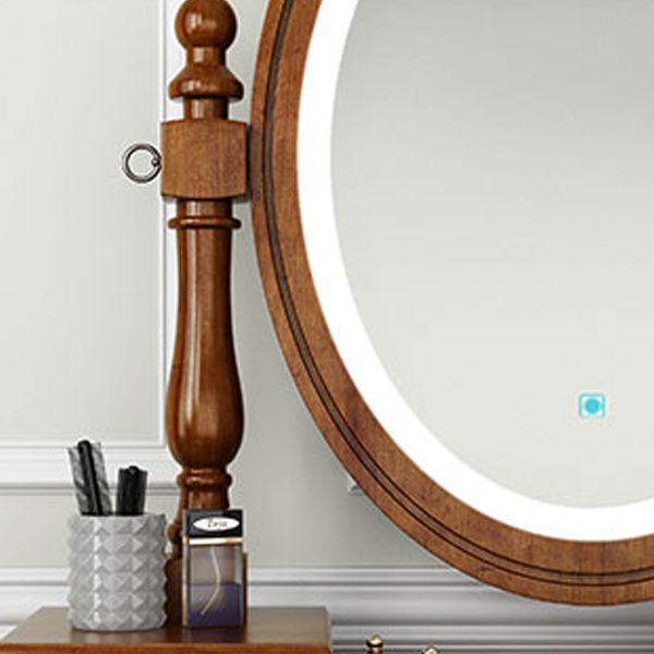 Brown Solid Wood Makeup Vanity with Drawers and Mirror Dressing Table