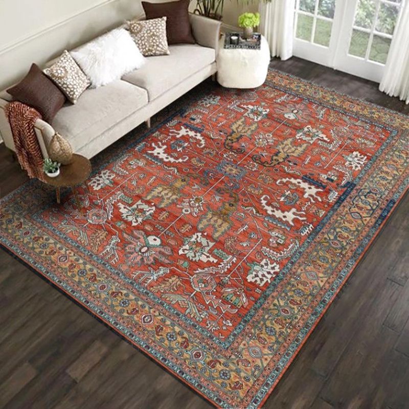 Persian Living Room Rug Multi Colored Geometric Carpet Polyester Pet Friendly Stain Resistant Anti-Slip Backing Rug with Braided Trim