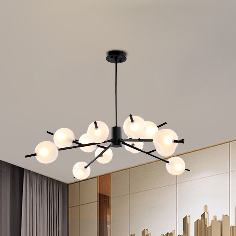 Post Modern Bubble Pendant Light 12/15 Lights Frosted Glass Hanging Chandelier in Black/Gold