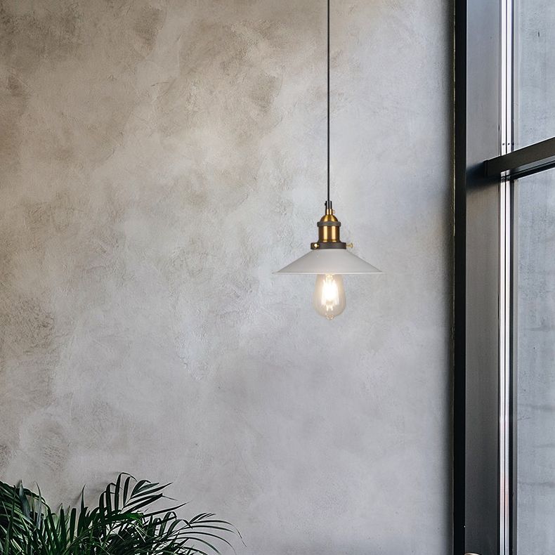Ceiling Pendant Light Industrial Restaurant Pendant Light Kit with Tapered Metal Shade in White
