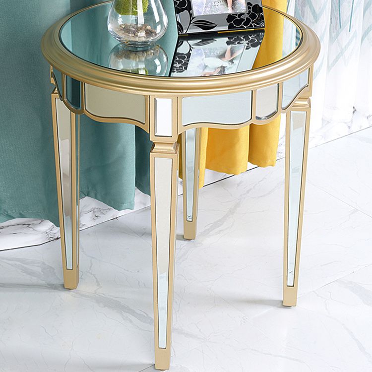 Round Glass Top Side End Table Modernistic Solid Wood 4 Legs End Table