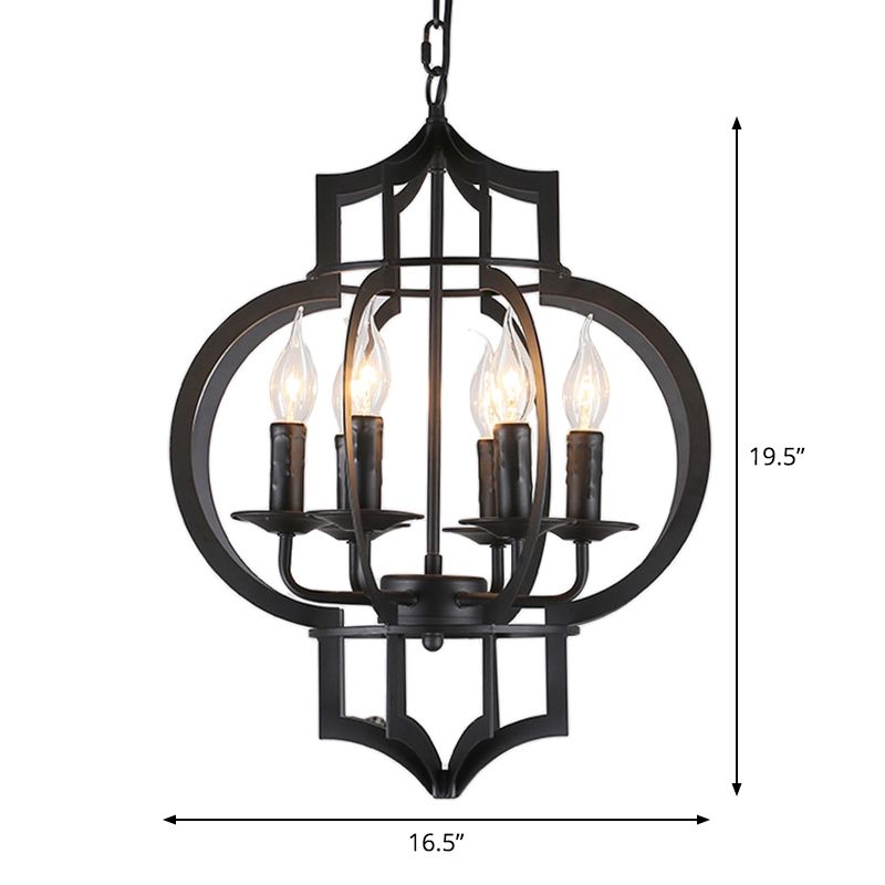 Metallic Black Hanging Chandelier Lantern 6-Light Retro Style Ceiling Suspension Lamp