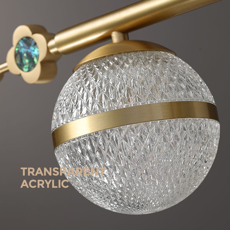 Contemporary Simplicity Brushed Brass Island Light Prismatic Glass Ball Shade Brushed Brass Hanging Pendant Light for Dining Room