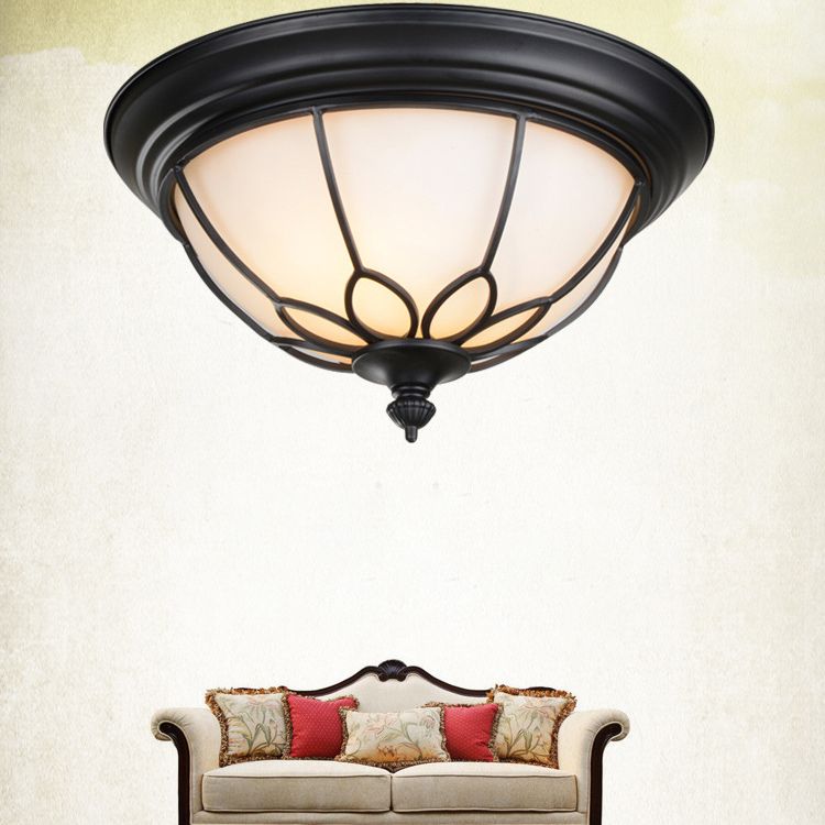 American Ceiling Light 1 Head Frosted Glass Lampshade Painted Ceiling Tray Bedroom Ceiling Lamp