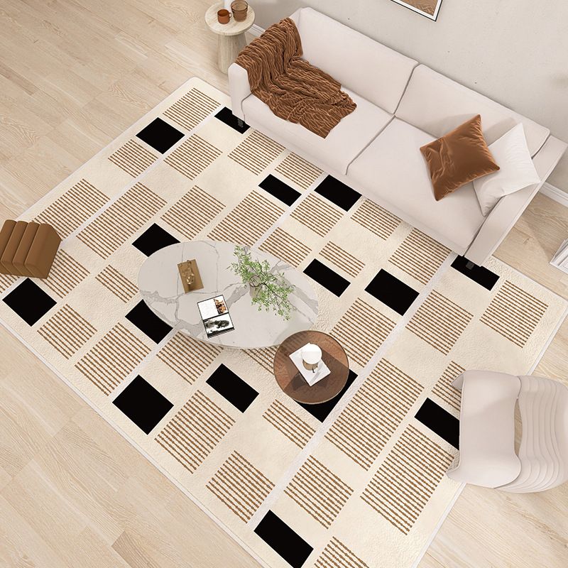 Brown Tone Rug Geometric Pattern Washable Wool Rug for Home Decor