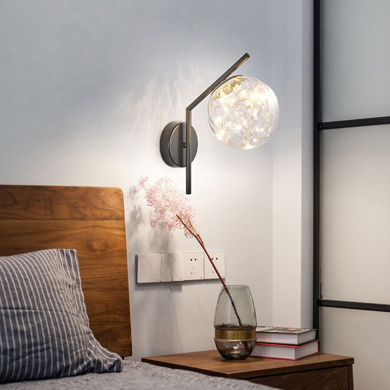 Wrought Iron LED Wall Lamp in Modern Creative Style Glass Globe Wall Light for Bedroom