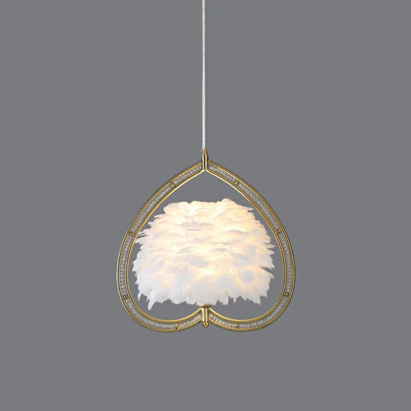 Metallic Heart Suspension Lighting Hedendaags single gouden hanger plafondlicht met decoratieve veer