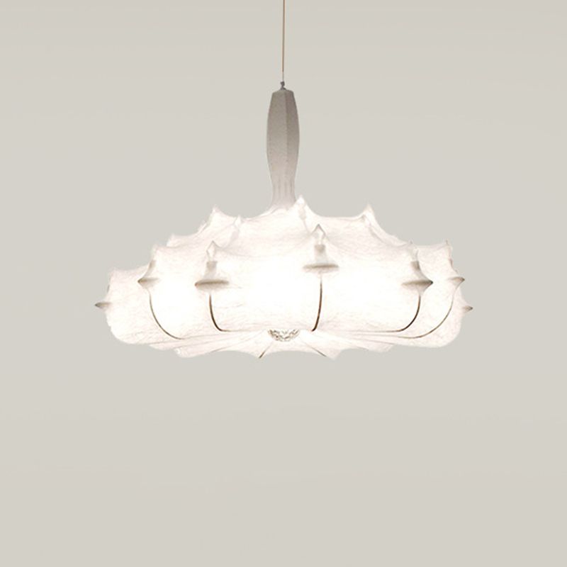 Silk White Pendant Light in Modern Unique Style Wrought Iron Hanging Light for Dining Room
