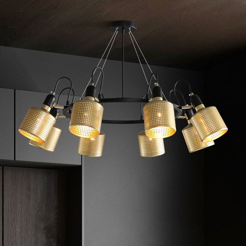 Metal Mesh Screen Chandelier Postmodern Adjustable Gold Hanging Light for Bedroom
