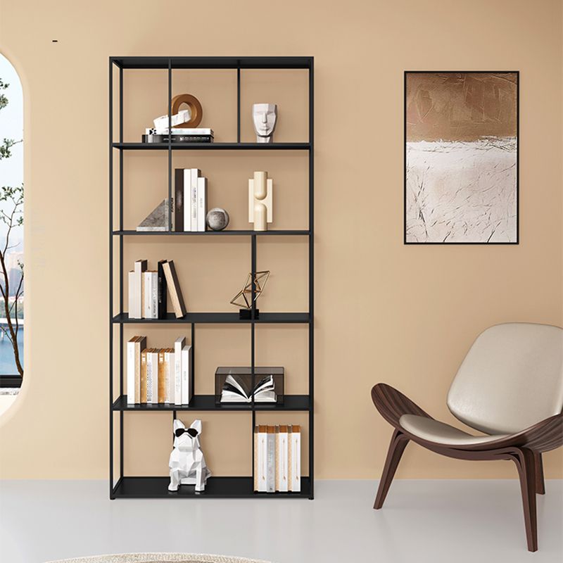 76.77"H Bookshelf Contemporary Style Open Back Black Bookcase for Home Office