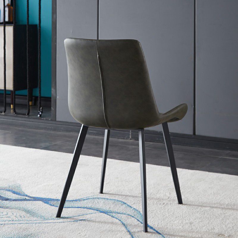 Silla auxiliar de cuero para el hogar moderno, respaldo sólido, silla de comedor con patas de metal