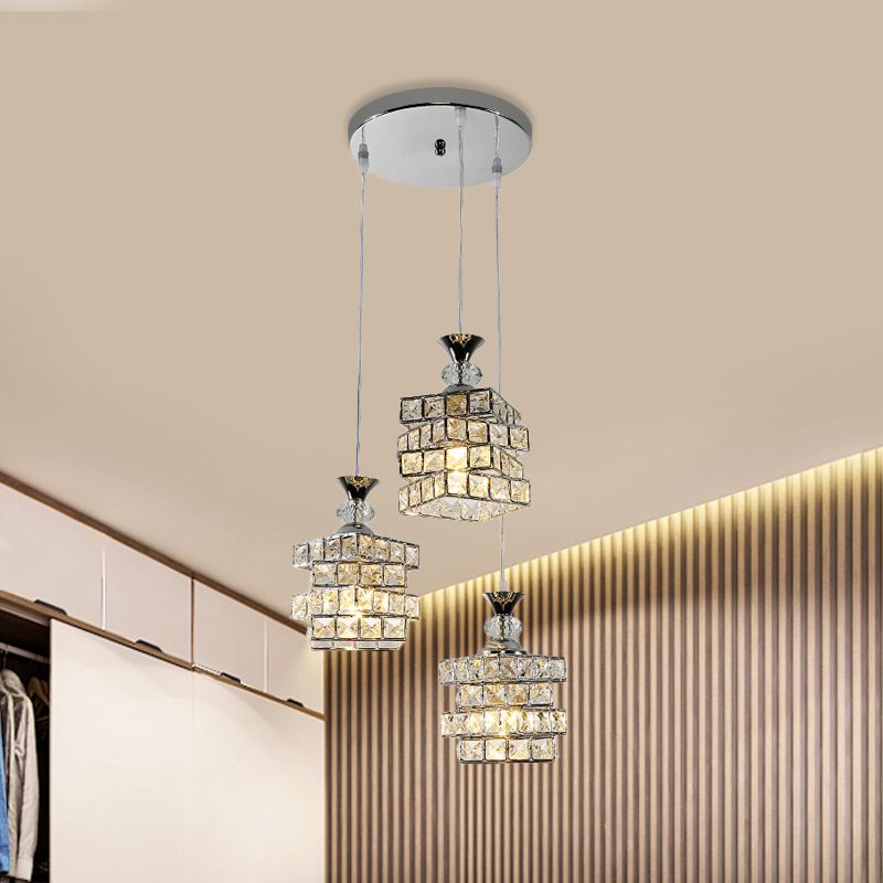 Accesorios de lámpara colgante de bloque de cristal de 4 capas Simple Luz de techo de múltiples techo de acabado de 3 cabezas