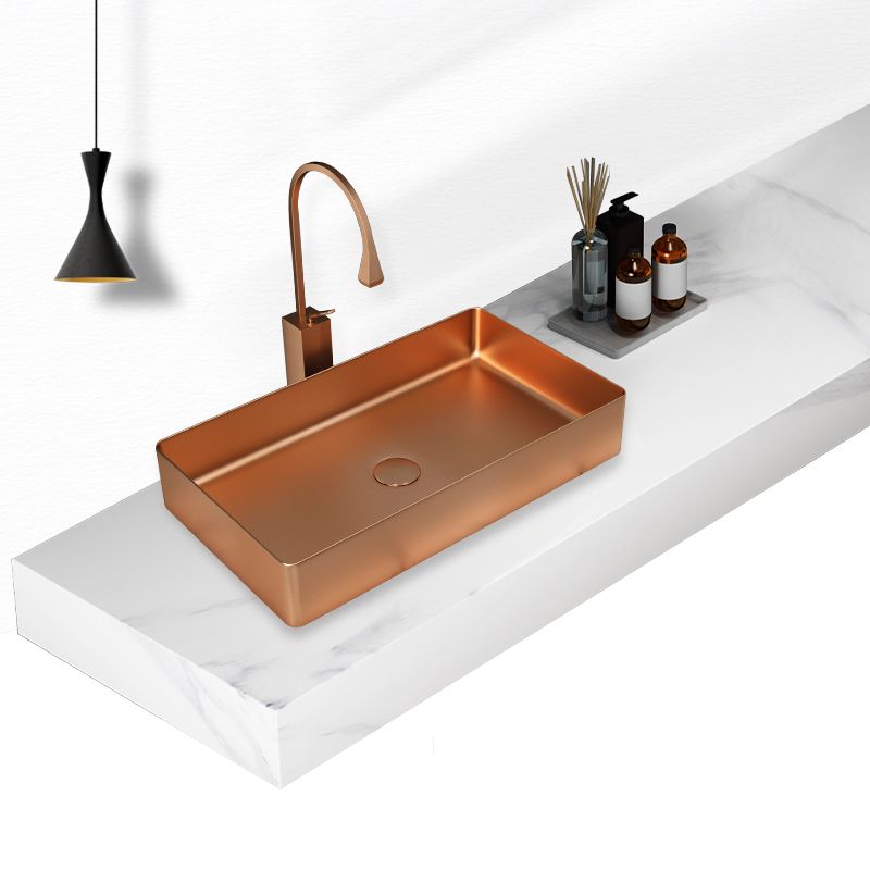Modern Wash Stand Metal Rectangular with Drain Assembly and Faucet Vessel Bathroom Sink