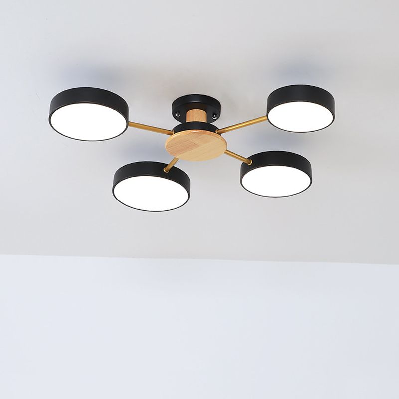 Luz de techo semi empotrada redonda de madera modernismo 5 cabezas iluminación acrílica semimontada para sala de estar