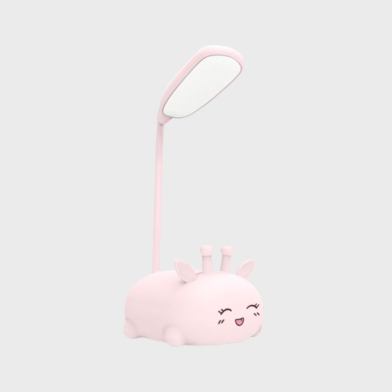 Cartoon Sika Deer Desk Lamp Plastic Kid Room LED Night Light with Flexible Arm in White/Pink/Blue