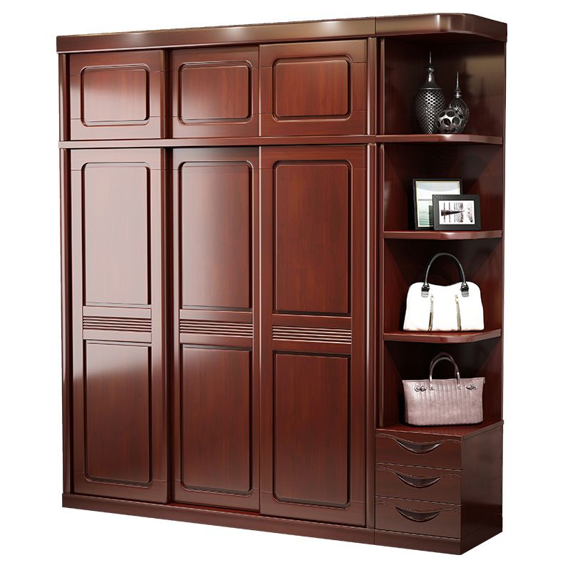 Traditional Wardrobe Cabinet Rubberwood Brown Wardrobe Armoire