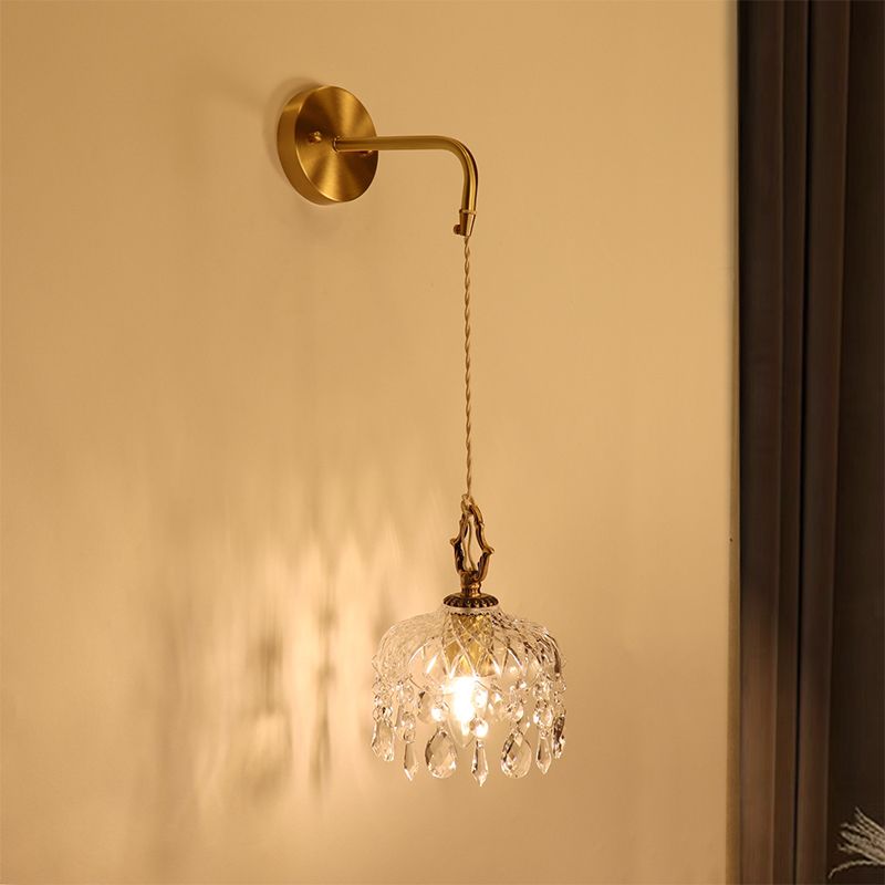 Modernism Golden Metal Wall Light Glass Shaded Lighting for Home