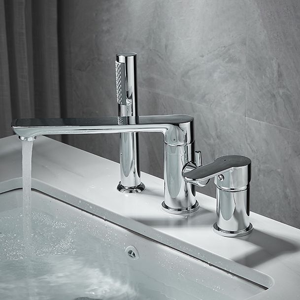 Modern Deck Mounted Freestanding Tub Filler Metal Freestanding Faucet with Handles