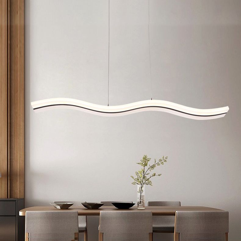 Modern Linear Island Lighting Acrylic 1-Light Island Light Fixture in White