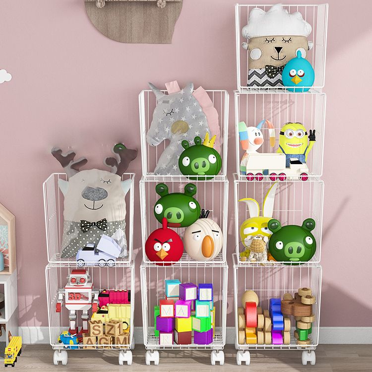 Modern Style Bookshelf Closed Back Metal Bookcase with Caster Wheels for Home Use