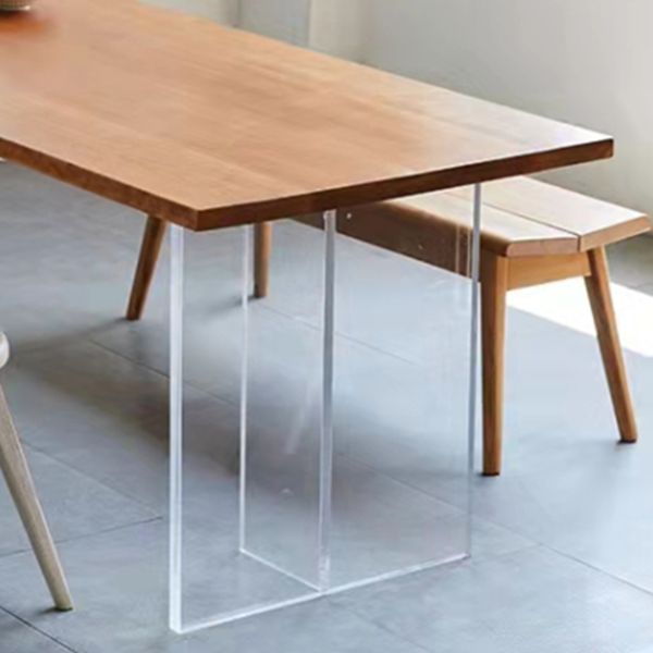 Mesa de restaurante moderna de mesa de madera de pino con base de pedestal doble acrílico